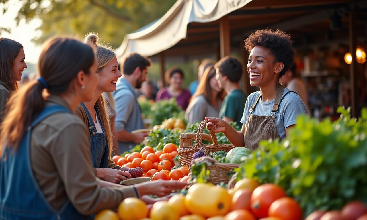 Photo d'un marché local animé avec des visages souriants