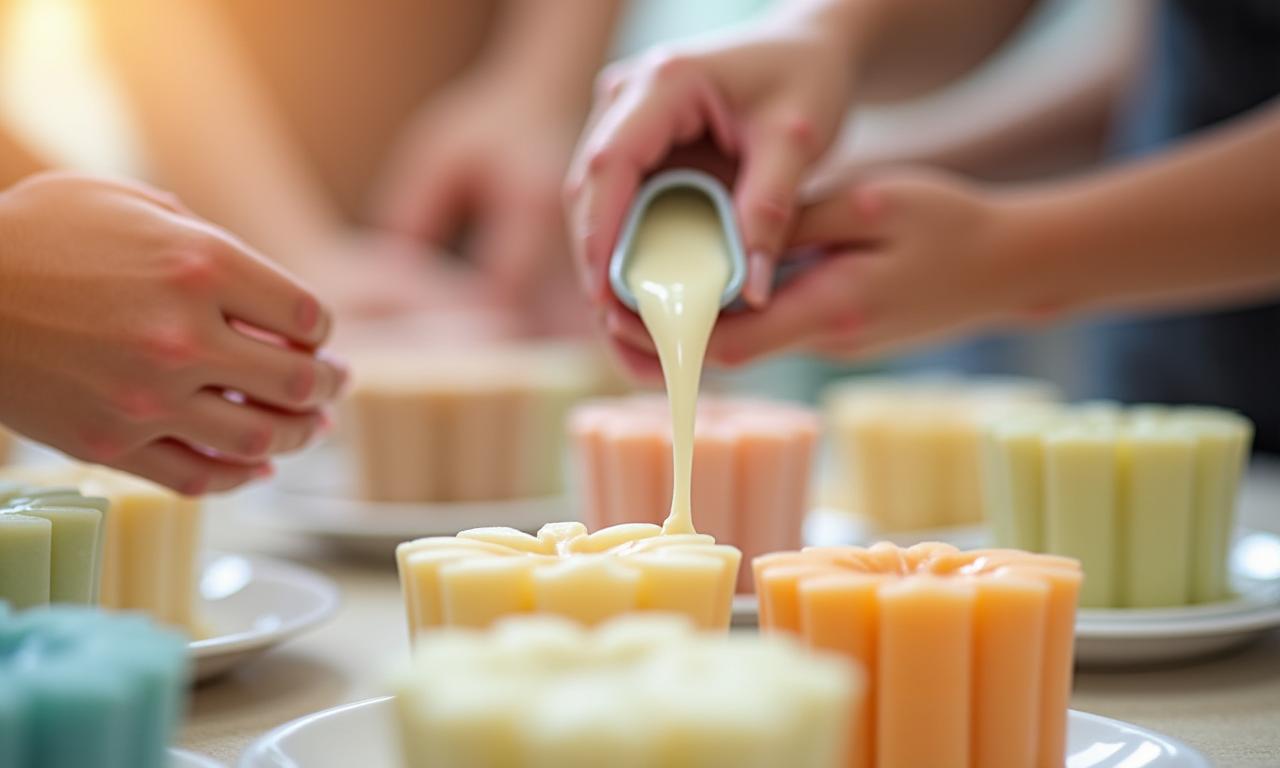 Participants fabriquant du savon artisanal dans un atelier
